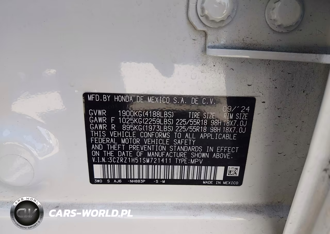 2025 Honda Hr-V 2Wd Sport VIN:3CZRZ1H51SM721411 - 9