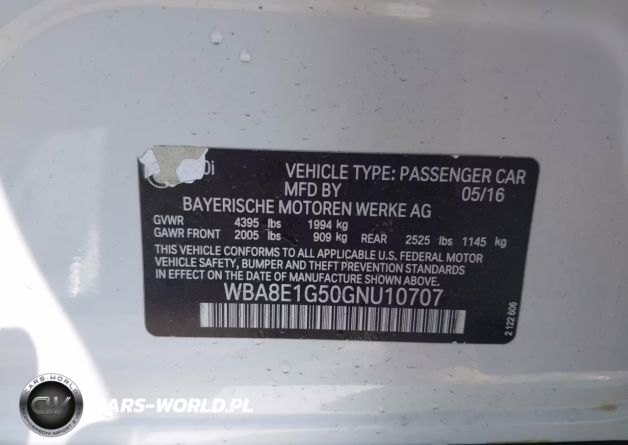 2016 BMW 320I VIN:WBA8E1G50GNU10707 - 9