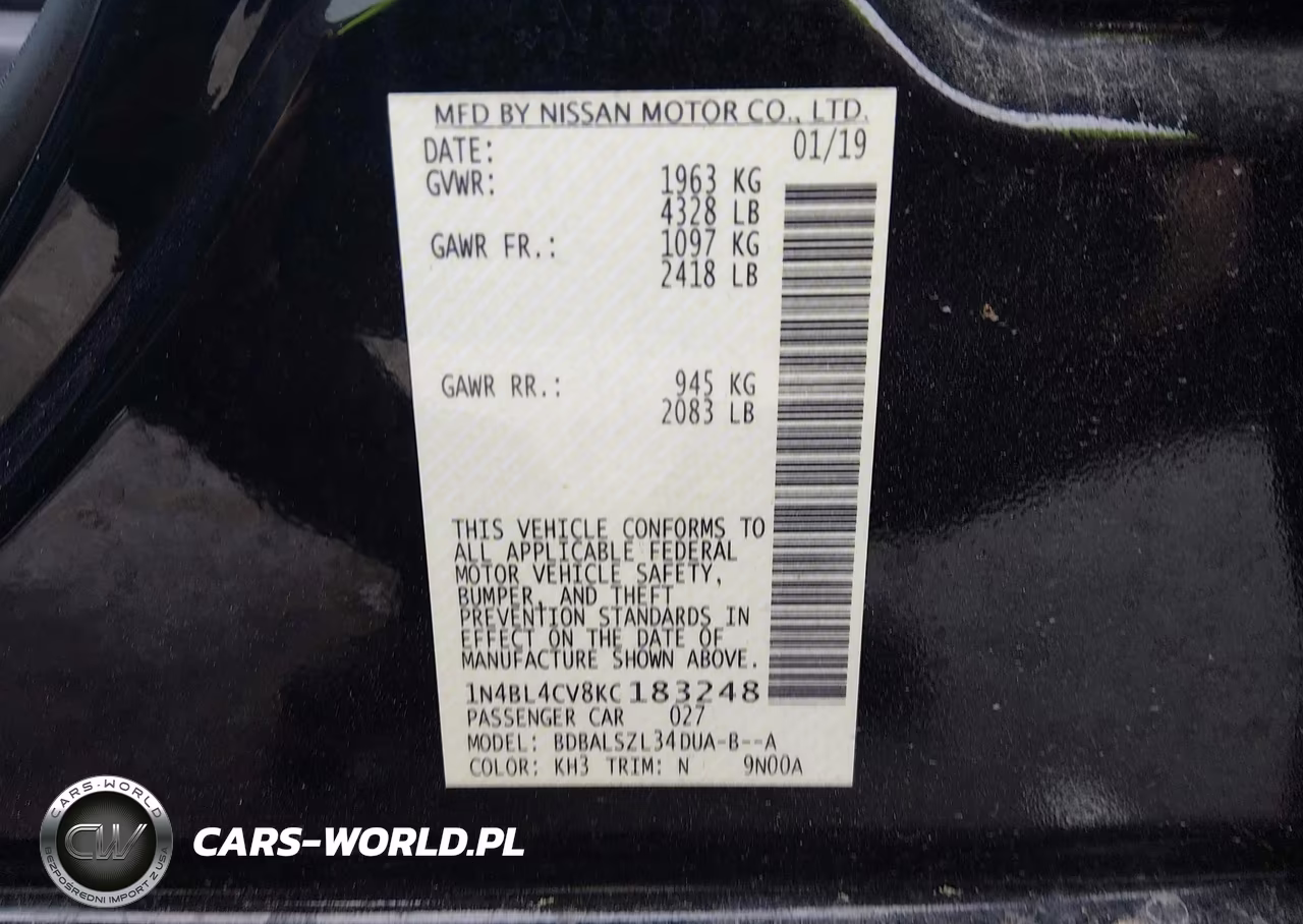 2019 Nissan Altima 2.5 Sr VIN:1N4BL4CV8KC183248 - 9