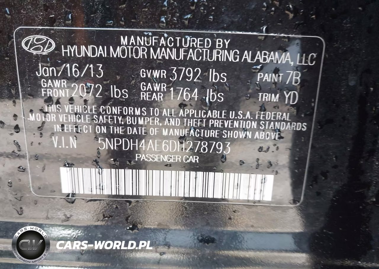 2013 Hyundai Elantra Gls VIN:5NPDH4AE6DH278793 - 9
