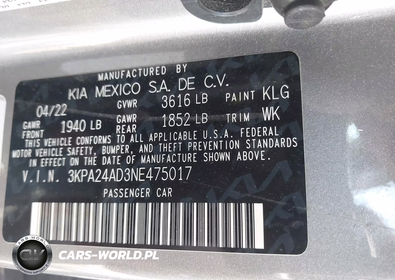 2022 Kia Rio S VIN:3KPA24AD3NE475017 - 9