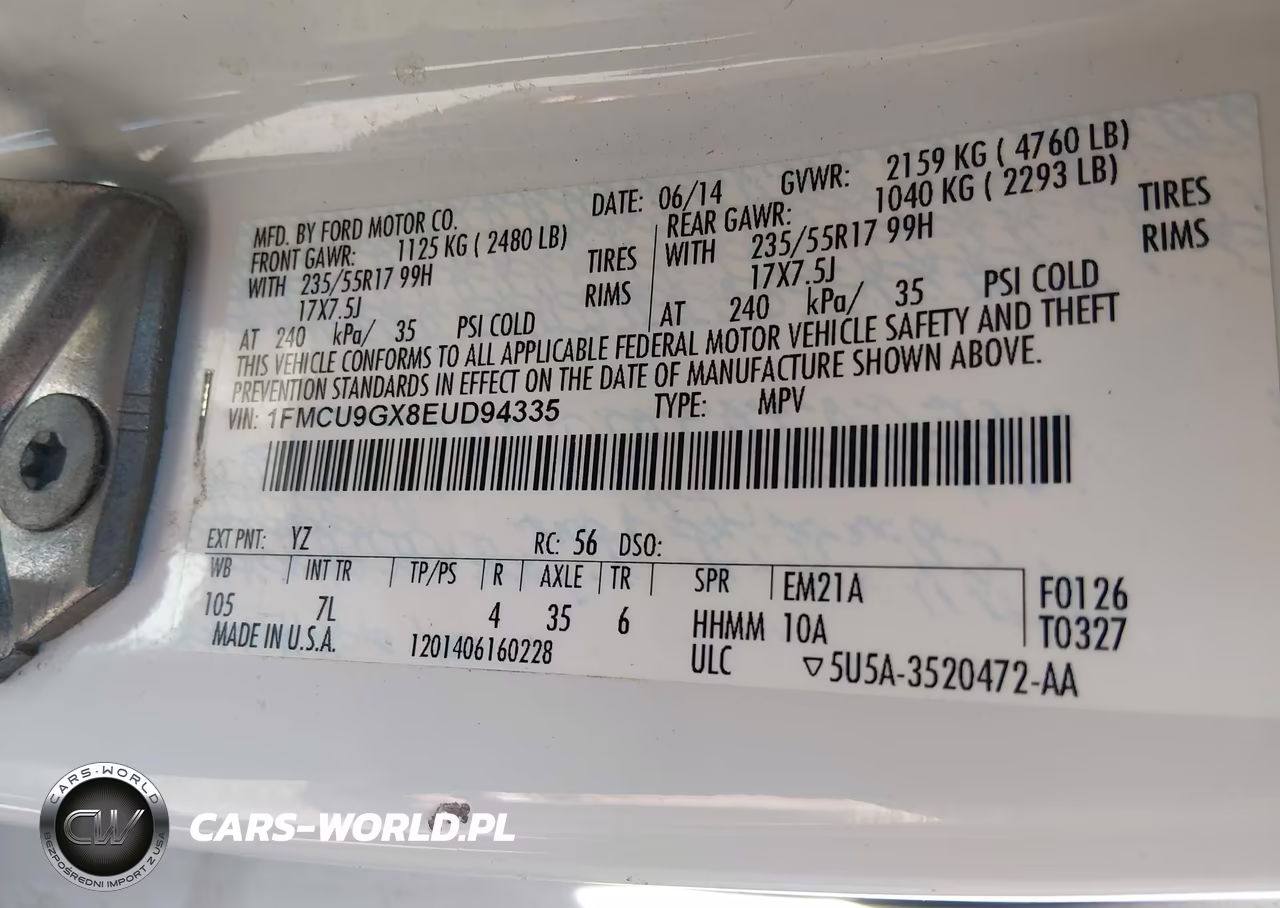 2014 Ford Escape Se VIN:1FMCU9GX8EUD94335 - 9