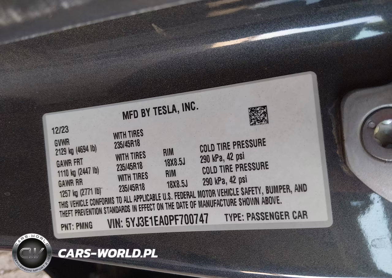 2023 Tesla Model 3 Rear-Wheel Drive VIN:5YJ3E1EA0PF700747 - 9