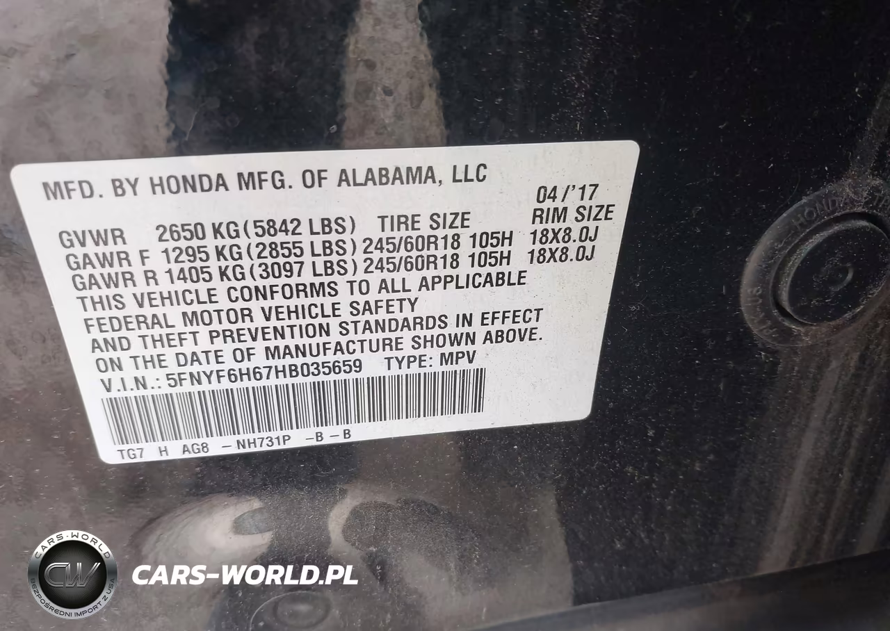 2017 Honda Pilot Ex-L VIN:5FNYF6H67HB035659 - 9