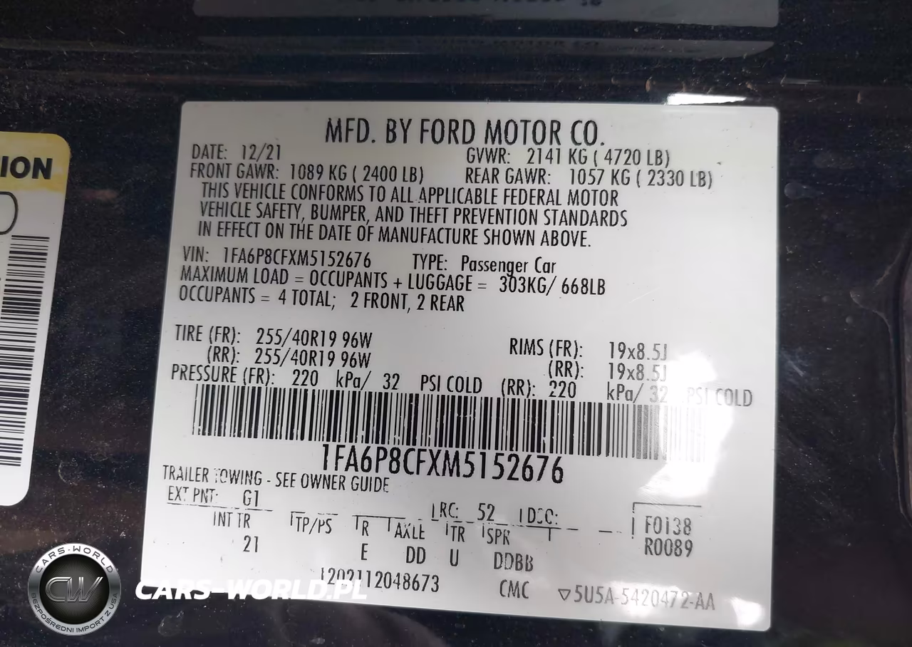 2021 Ford Mustang Gt Fastback VIN:1FA6P8CFXM5152676 - 9