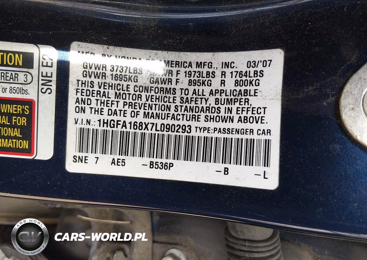 2007 Honda Civic Ex VIN:1HGFA168X7L090293 - 9