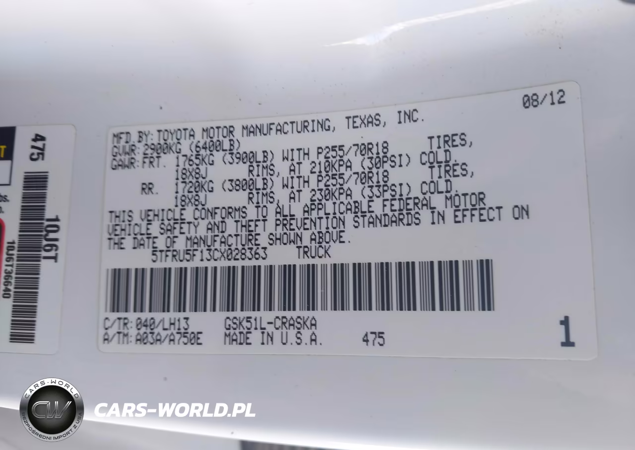 2012 Toyota Tundra Grade V6 VIN:5TFRU5F13CX028363 - 9