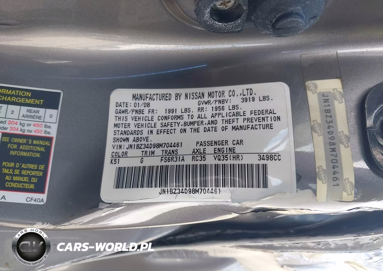 2008 Nissan 350Z VIN:JN1BZ34D98M704461 - 9