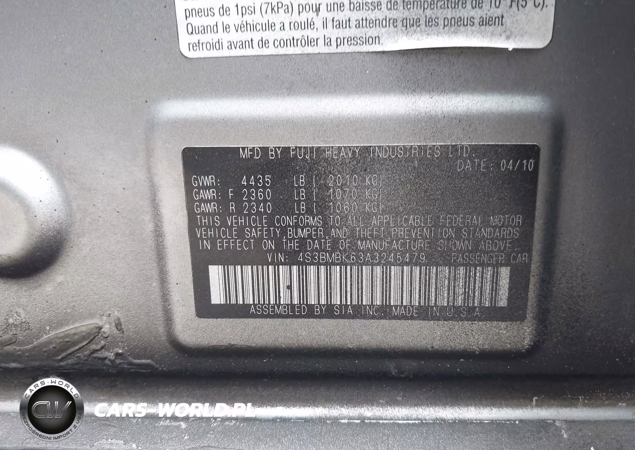 2010 Subaru Legacy 2.5I Limited VIN:4S3BMBK63A3245479 - 9