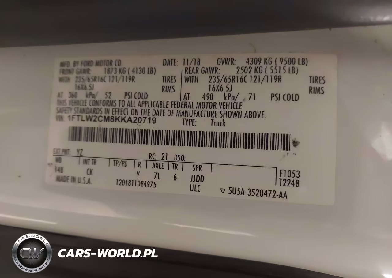 2019 Ford Transit-350 VIN:1FTLW2CM8KKA20719 - 9