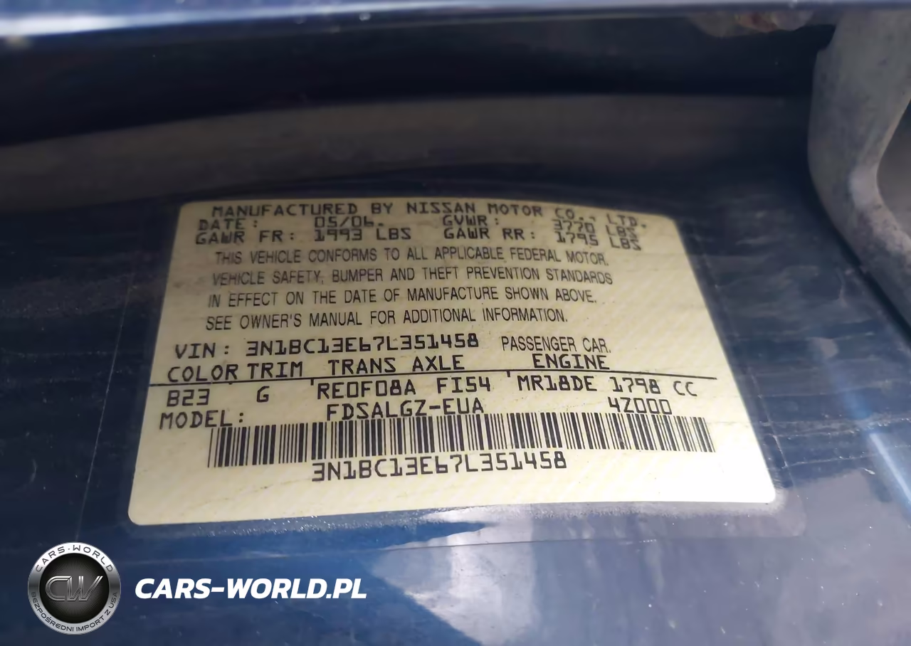 2007 Nissan Versa 1.8Sl VIN:3N1BC13E67L351458 - 9