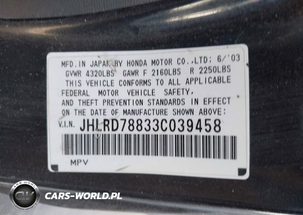 2003 Honda Cr-V Ex VIN:JHLRD78833C039458 - 9