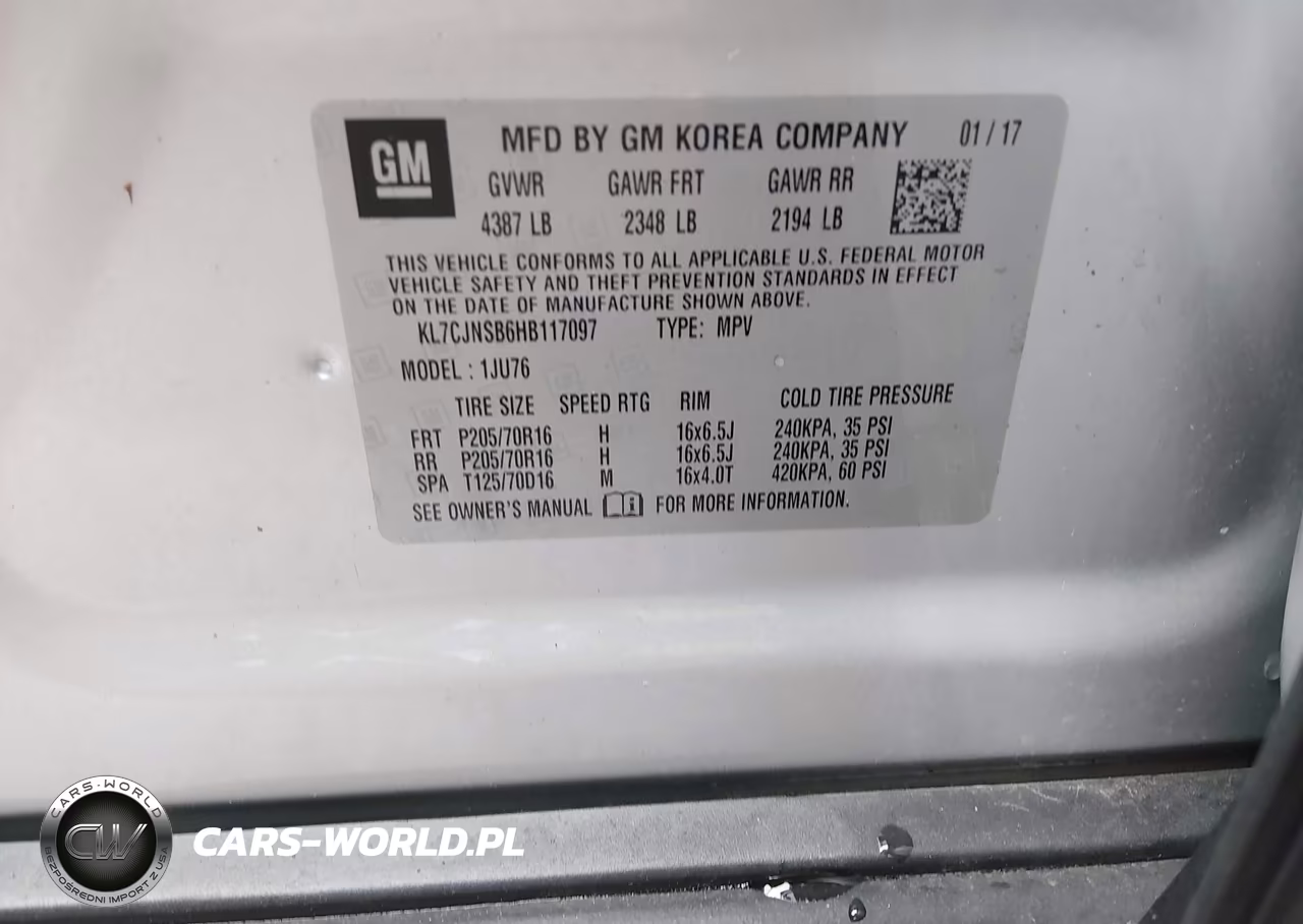2017 Chevrolet Trax Ls VIN:KL7CJNSB6HB117097 - 9