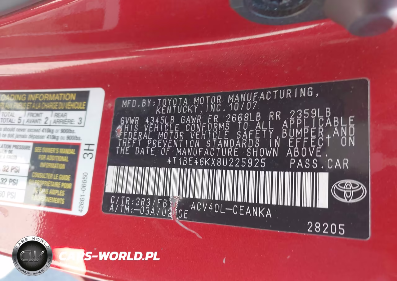2008 Toyota Camry Le-Se-Xle VIN:4T1BE46KX8U225925 - 9