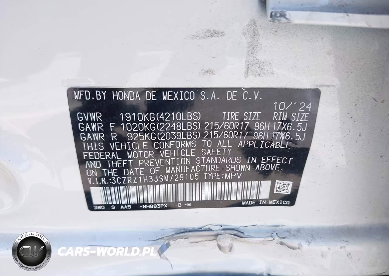 2025 Honda Hr-V 2Wd Lx VIN:3CZRZ1H33SM729105 - 9
