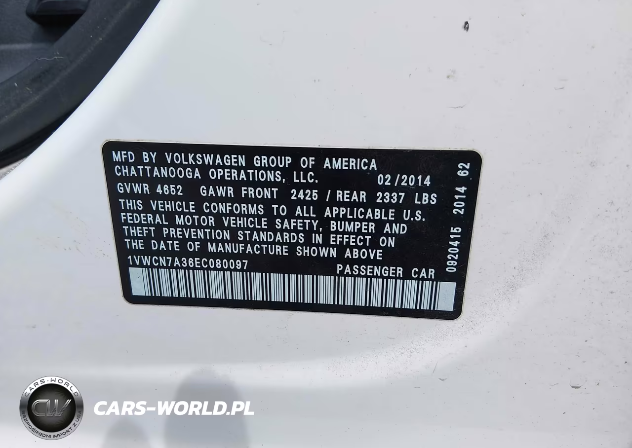 2014 Volkswagen Passat 2.0L Tdi Sel Premium VIN:1VWCN7A36EC080097 - 9