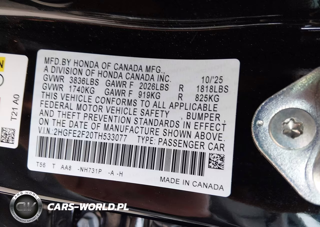 2026 Honda Civic Lx VIN:2HGFE2F20TH533077 - 9