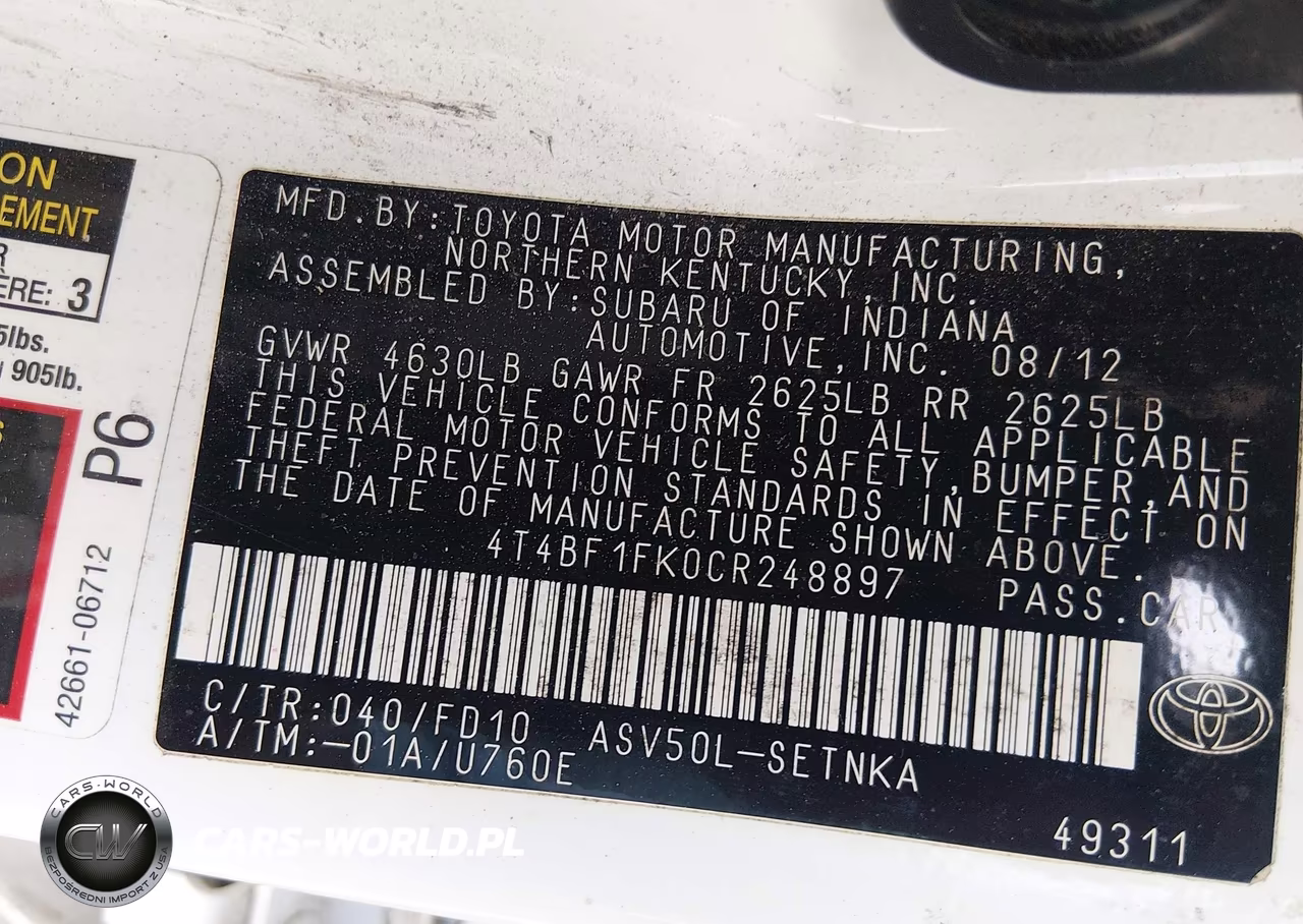 2012 Toyota Camry Le VIN:4T4BF1FK0CR248897 - 9