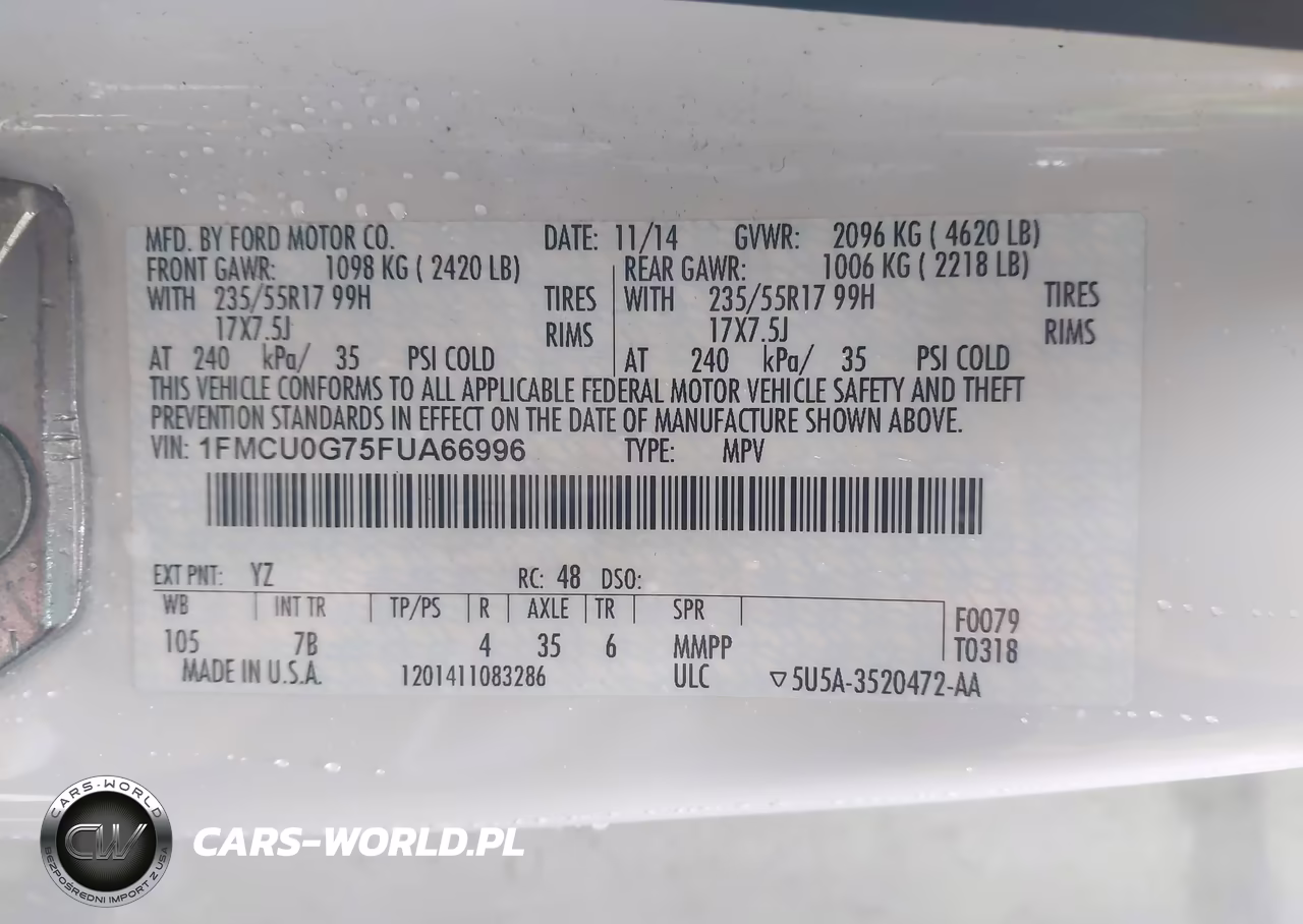 2015 Ford Escape Se VIN:1FMCU0G75FUA66996 - 9