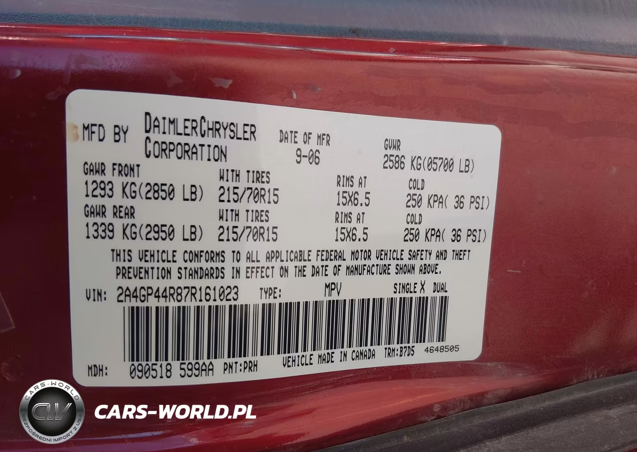 2007 Chrysler Town & Country Lx VIN:2A4GP44R87R161023 - 9