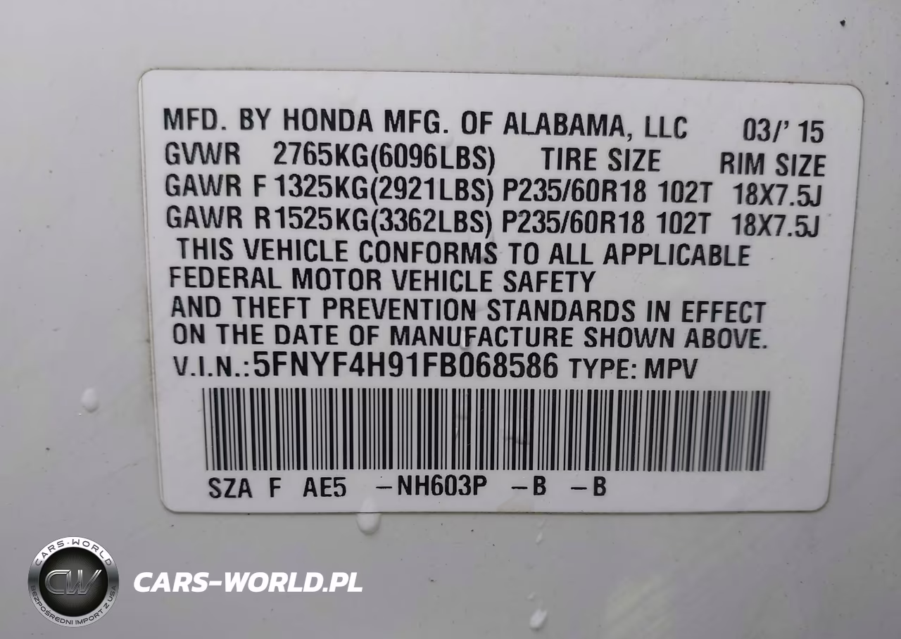 2015 Honda Pilot Touring VIN:5FNYF4H91FB068586 - 9