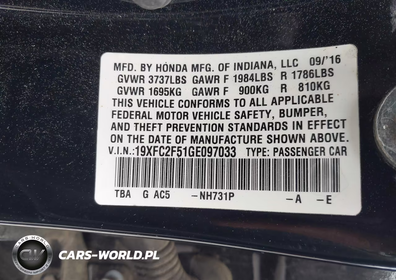 2016 Honda Civic Lx VIN:19XFC2F51GE097033 - 9