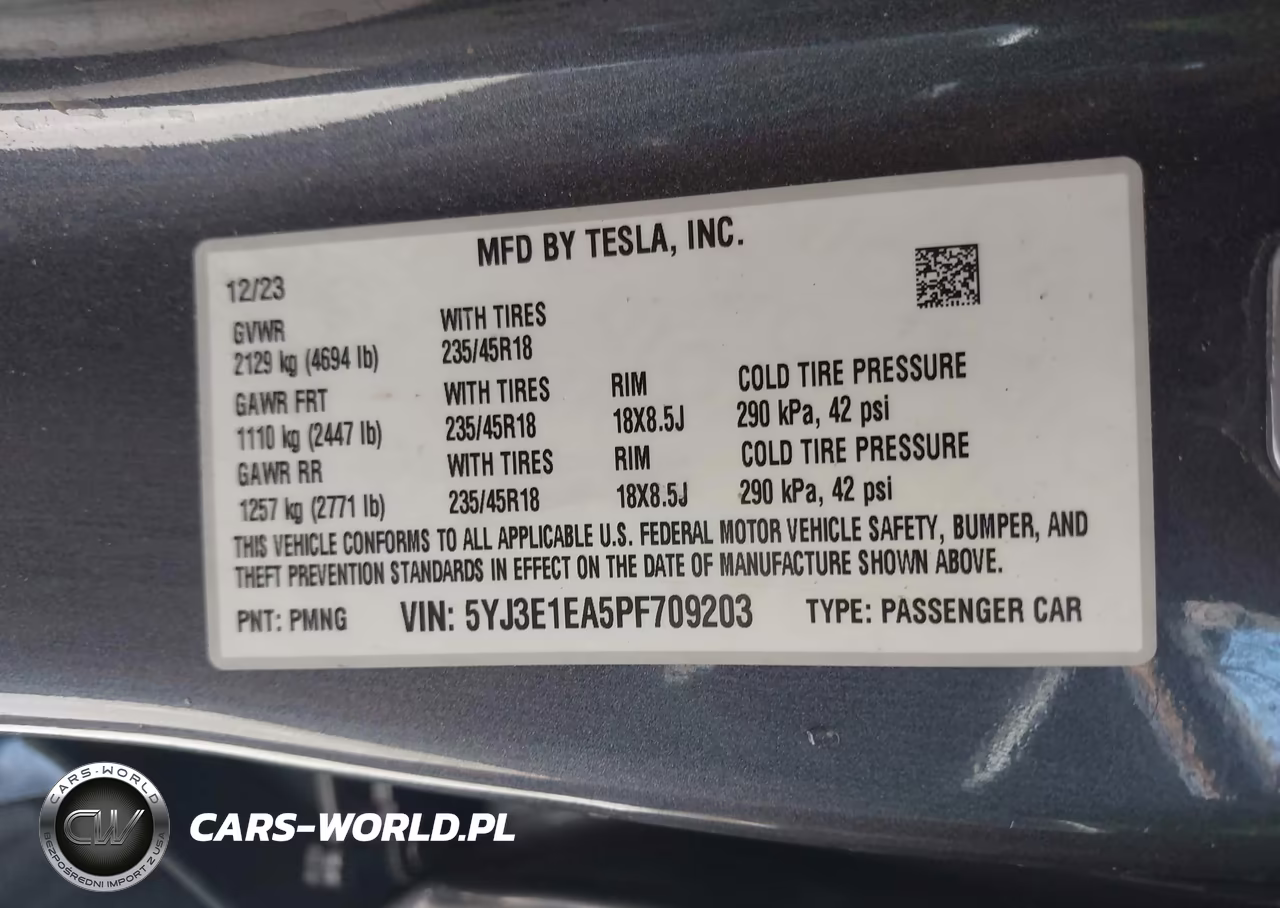 2023 Tesla Model 3 Rear-Wheel Drive VIN:5YJ3E1EA5PF709203 - 9