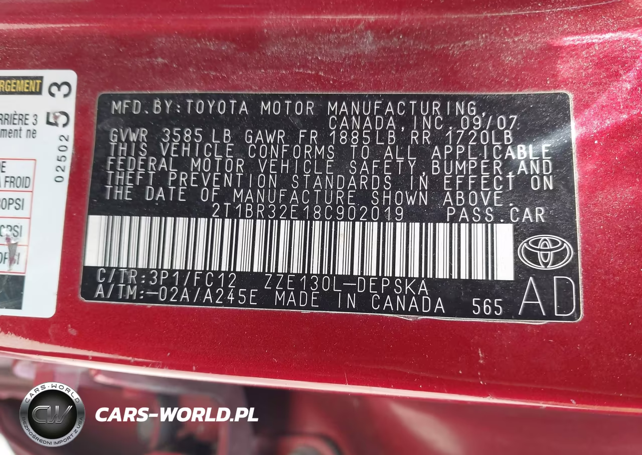 2008 Toyota Corolla Ce-Le-S VIN:2T1BR32E18C902019 - 9