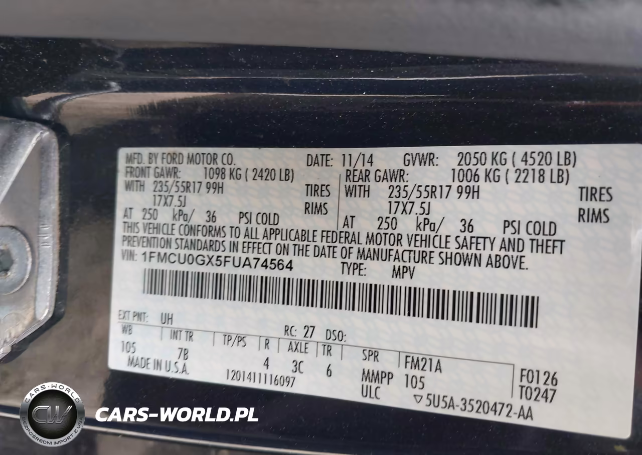 2015 Ford Escape Se VIN:1FMCU0GX5FUA74564 - 9