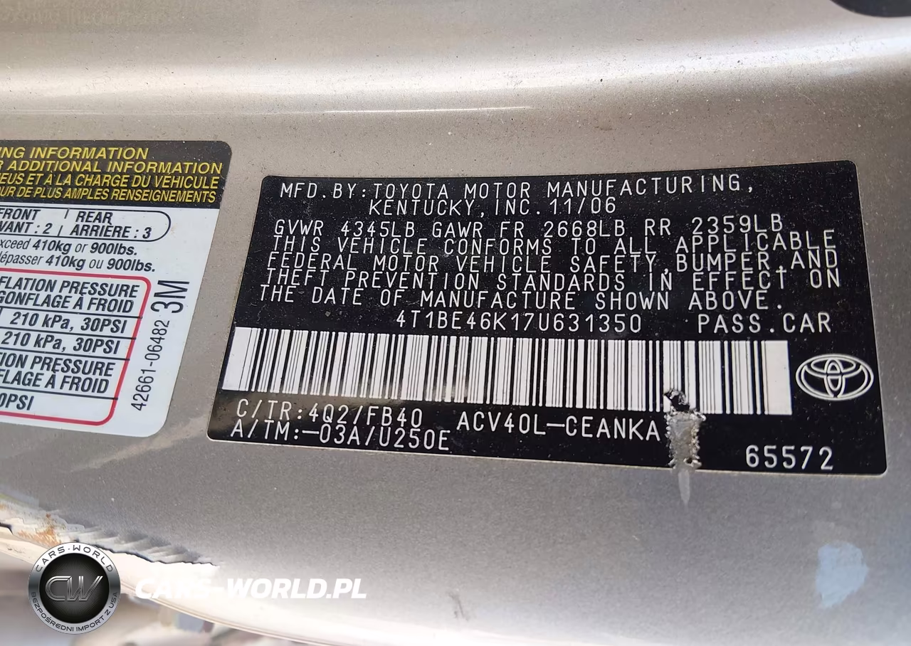 2007 Toyota Camry Ce-Le-Xle-Se VIN:4T1BE46K17U631350 - 9