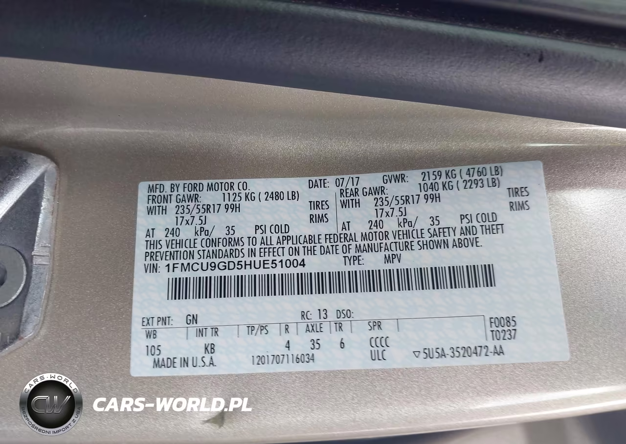 2017 Ford Escape Se VIN:1FMCU9GD5HUE51004 - 9