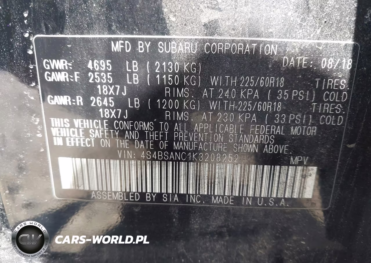 2019 Subaru Outback 2.5I Limited VIN:4S4BSANC1K3208252 - 9