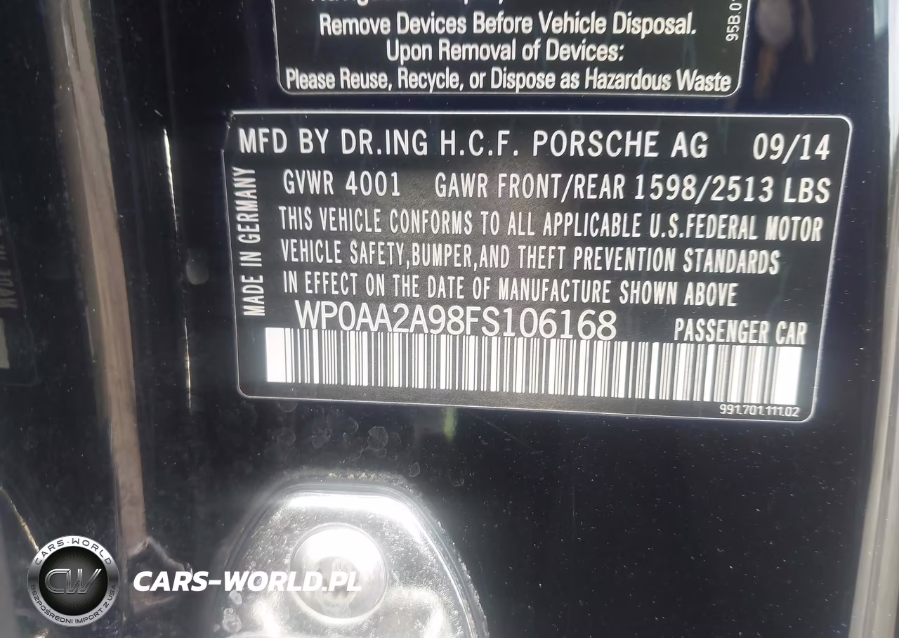 2015 Porsche 911 Carrera VIN:WP0AA2A98FS106168 - 9