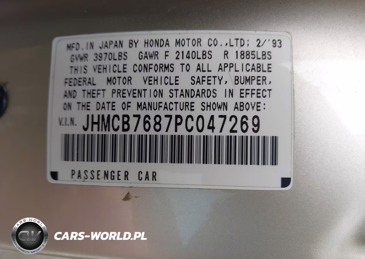 1993 Honda Accord Se VIN:JHMCB7687PC047269 - 9