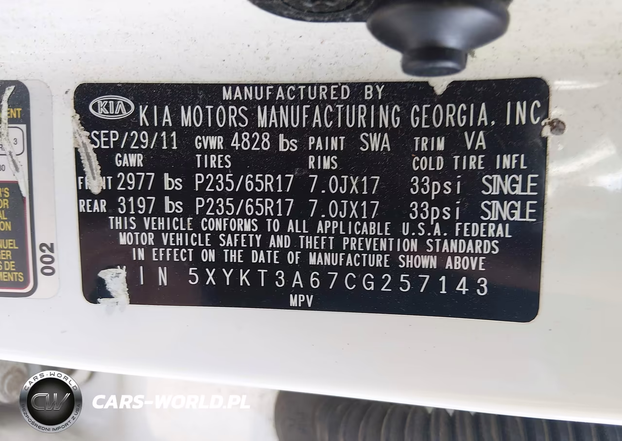 2012 Kia Sorento Lx VIN:5XYKT3A67CG257143 - 9