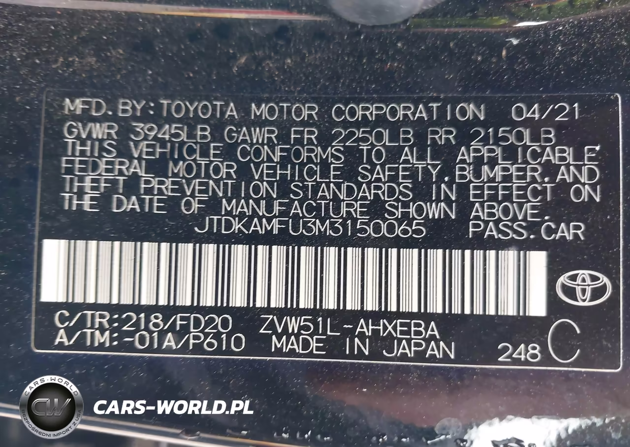2021 Toyota Prius Le VIN:JTDKAMFU3M3150065 - 9