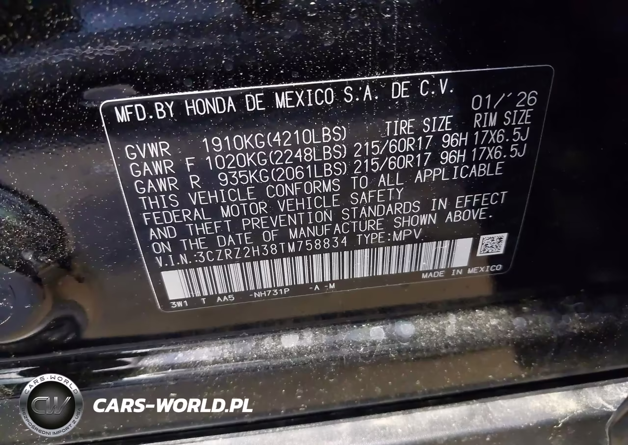 2026 Honda Hr-V Awd Lx VIN:3CZRZ2H38TM758834 - 9