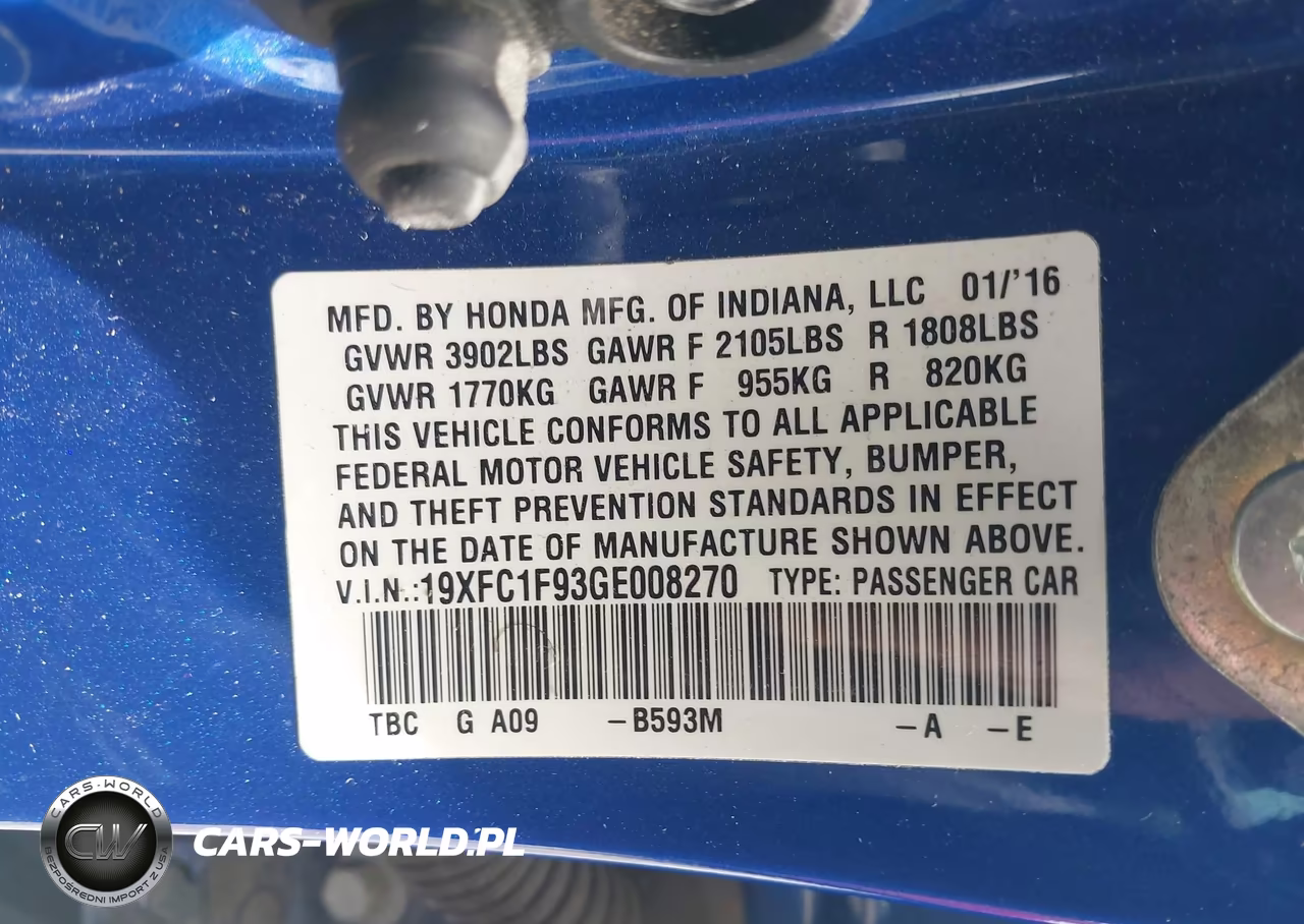 2016 Honda Civic Touring VIN:19XFC1F93GE008270 - 9