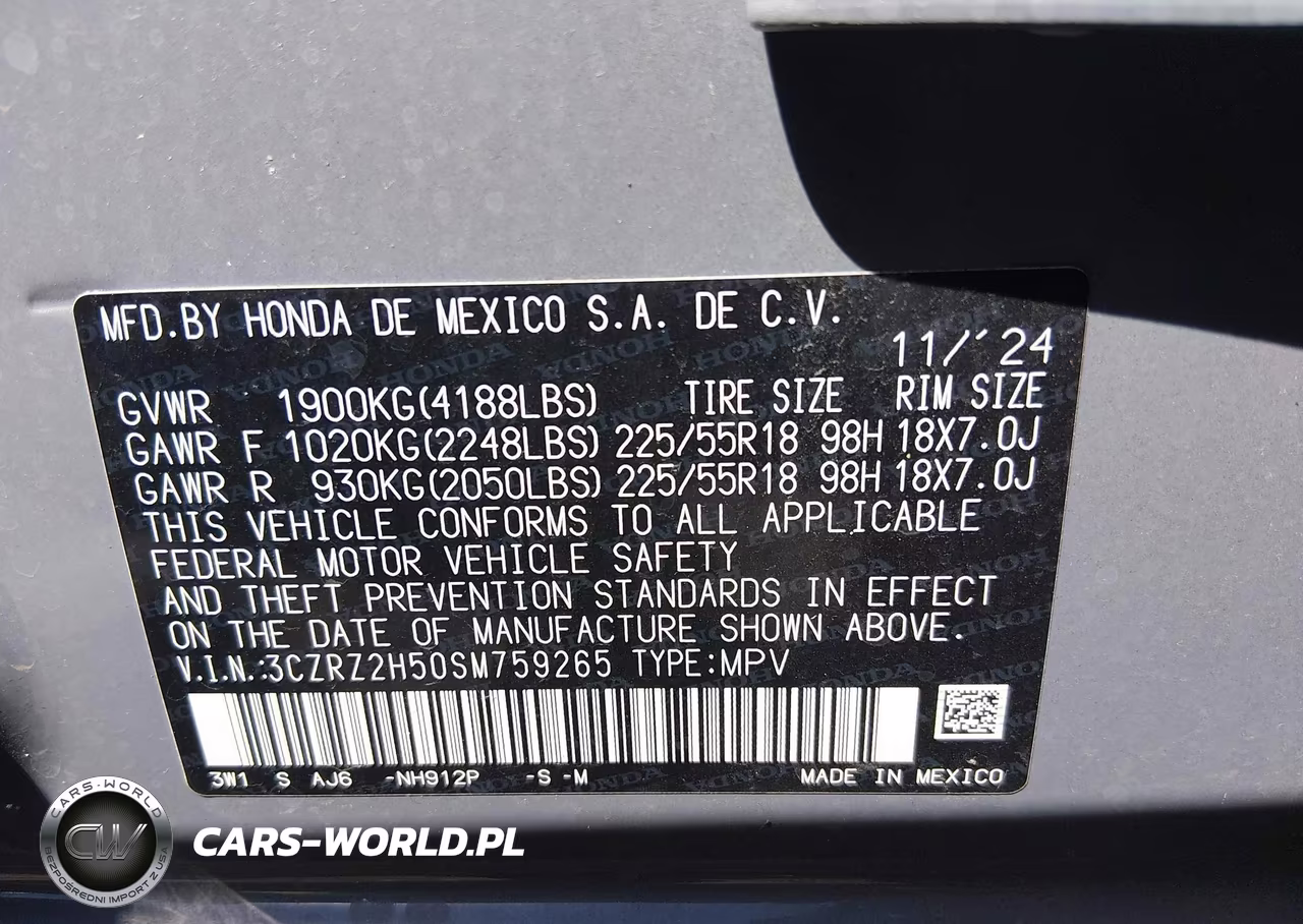 2025 Honda Hr-V Awd Sport VIN:3CZRZ2H50SM759265 - 9