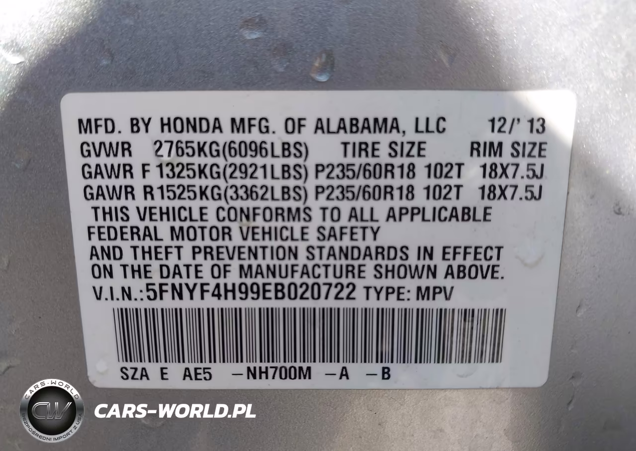 2014 Honda Pilot Touring VIN:5FNYF4H99EB020722 - 9