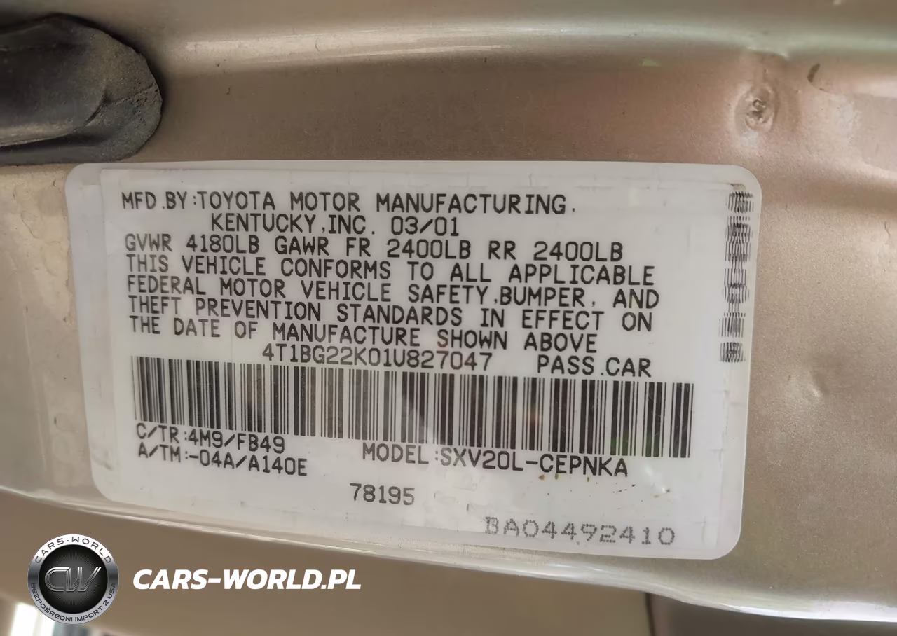 2001 Toyota Camry Ce-Le-Xle VIN:4T1BG22K01U827047 - 9