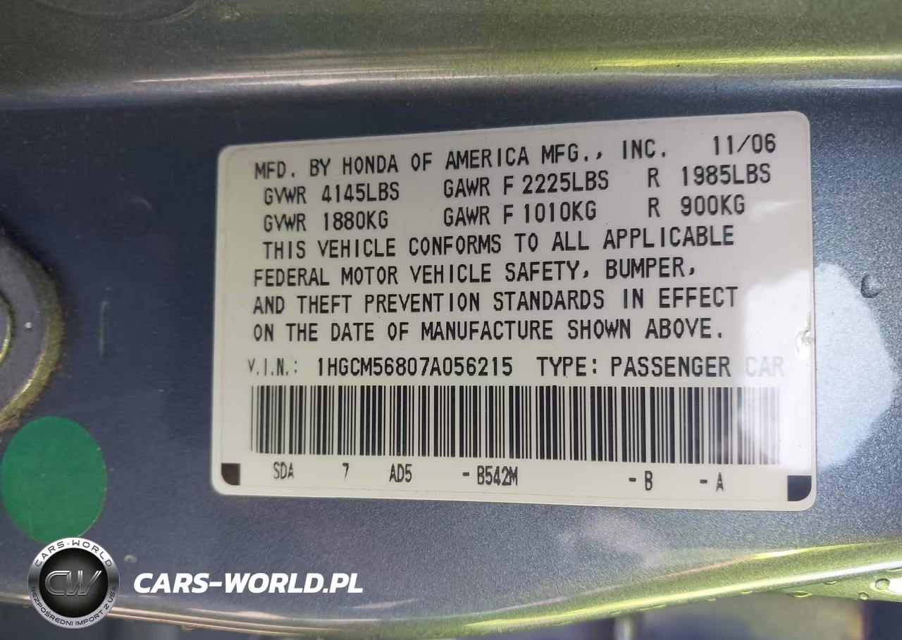 2007 Honda Accord 2.4 Ex VIN:1HGCM56807A056215 - 9