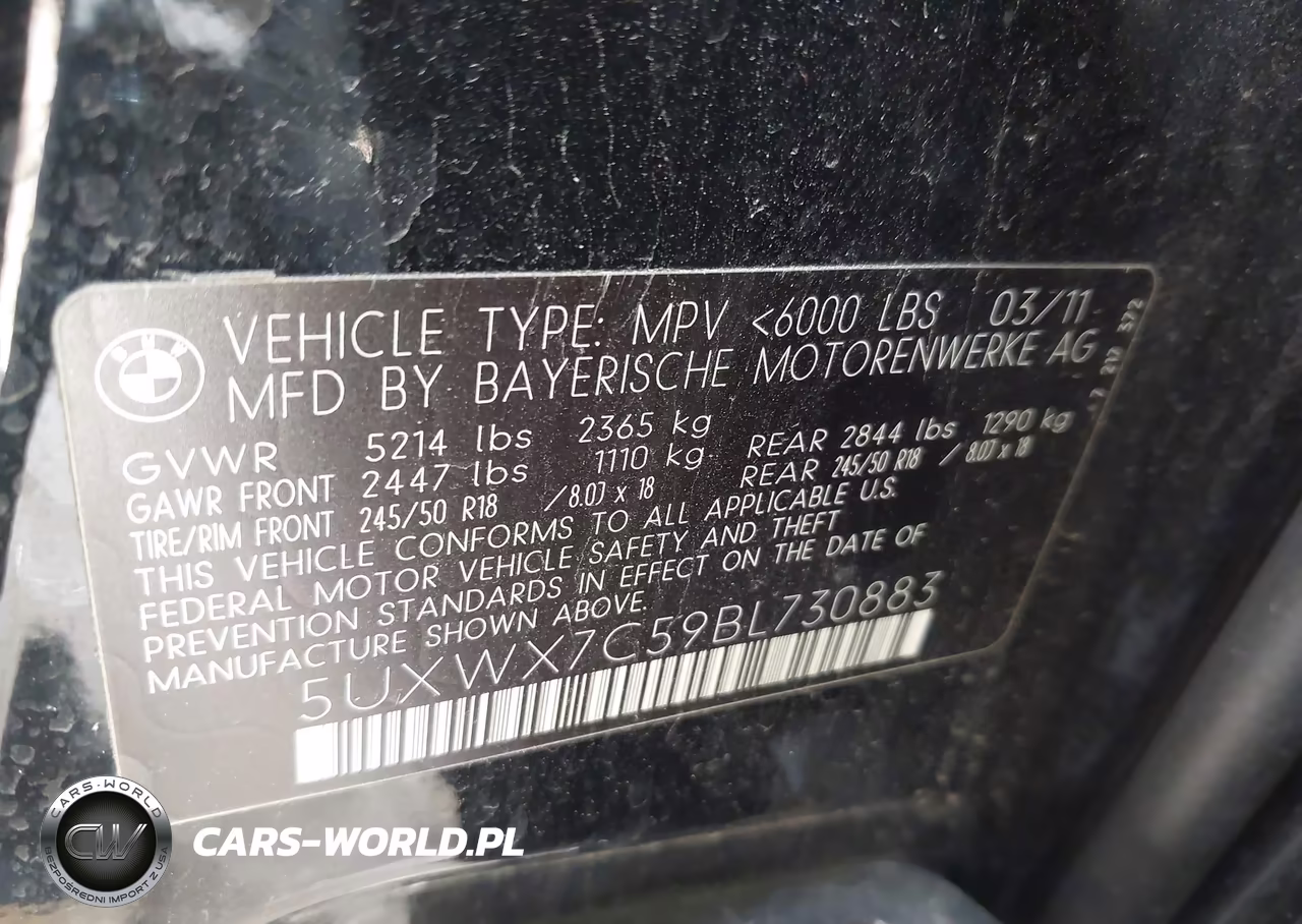 2011 BMW X3 xDrive35I VIN:5UXWX7C59BL730883 - 9