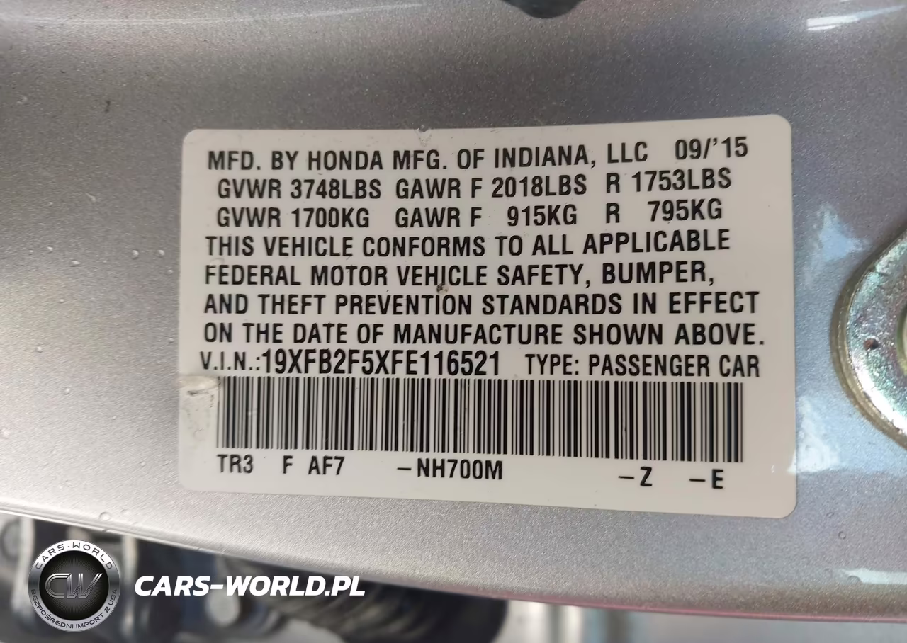 2015 Honda Civic Lx VIN:19XFB2F5XFE116521 - 9