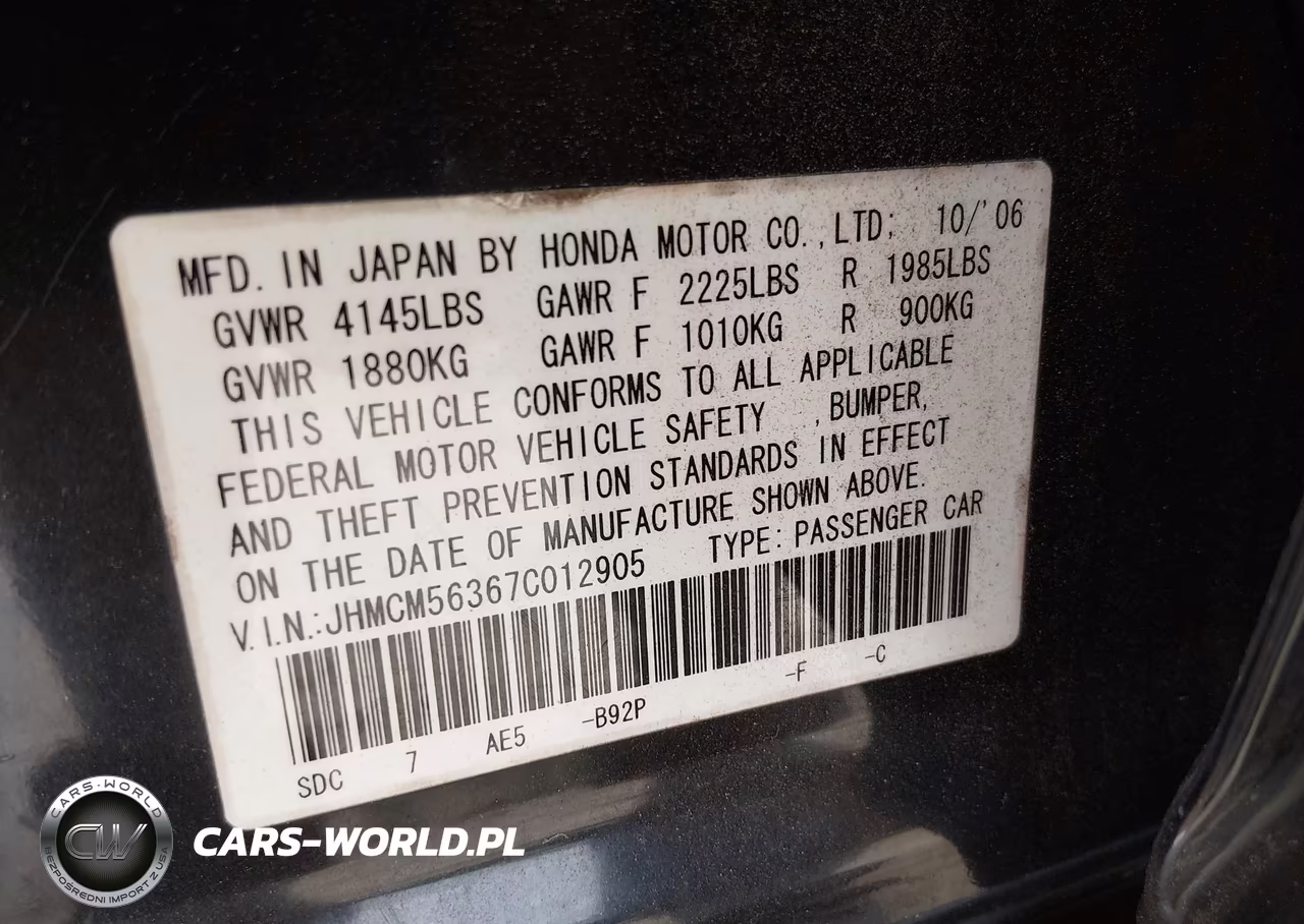 2007 Honda Accord 2.4 Se VIN:JHMCM56367C012905 - 9