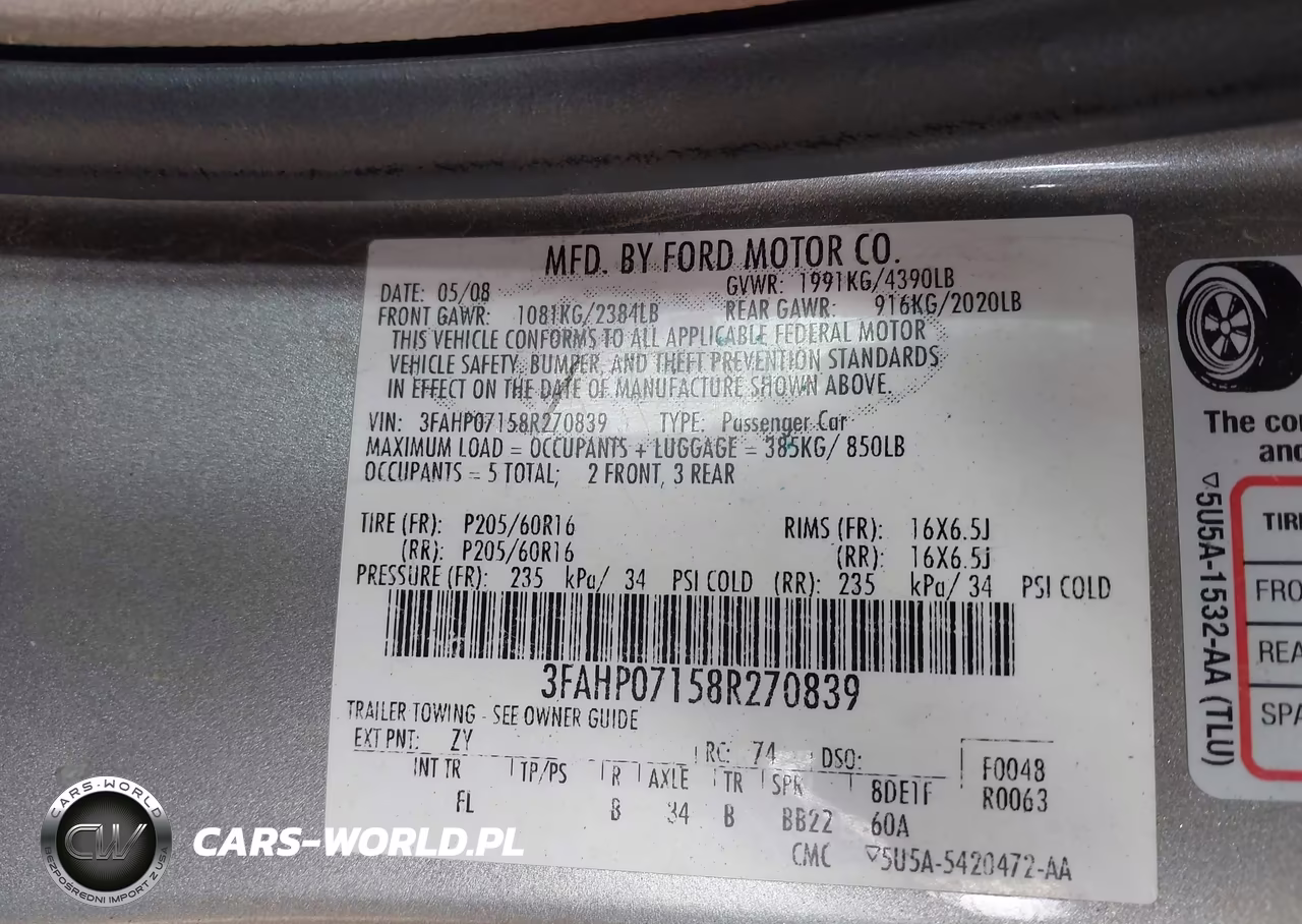 2008 Ford Fusion Se VIN:3FAHP07158R270839 - 9