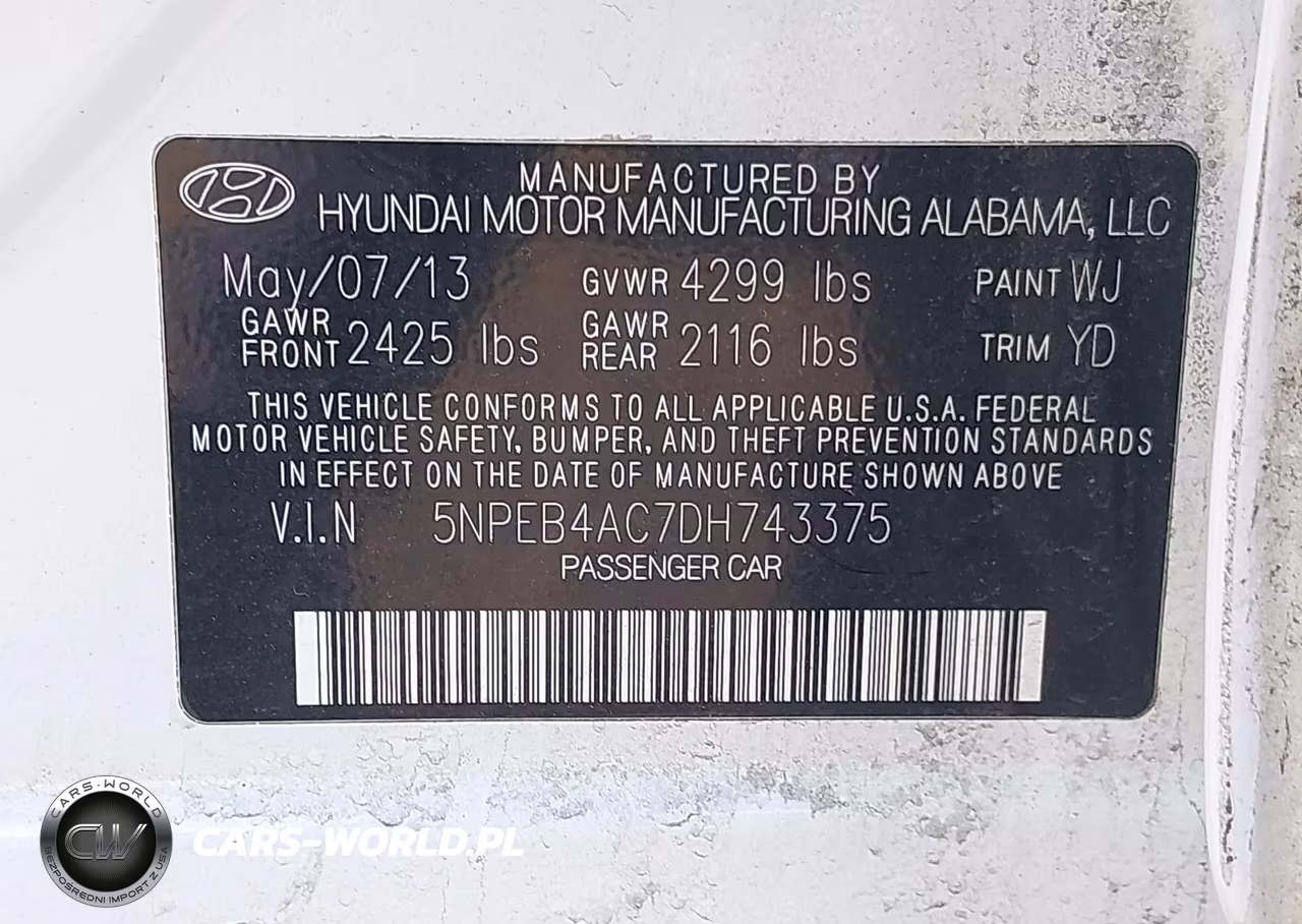 2013 Hyundai Sonata Gls VIN:5NPEB4AC7DH743375 - 9