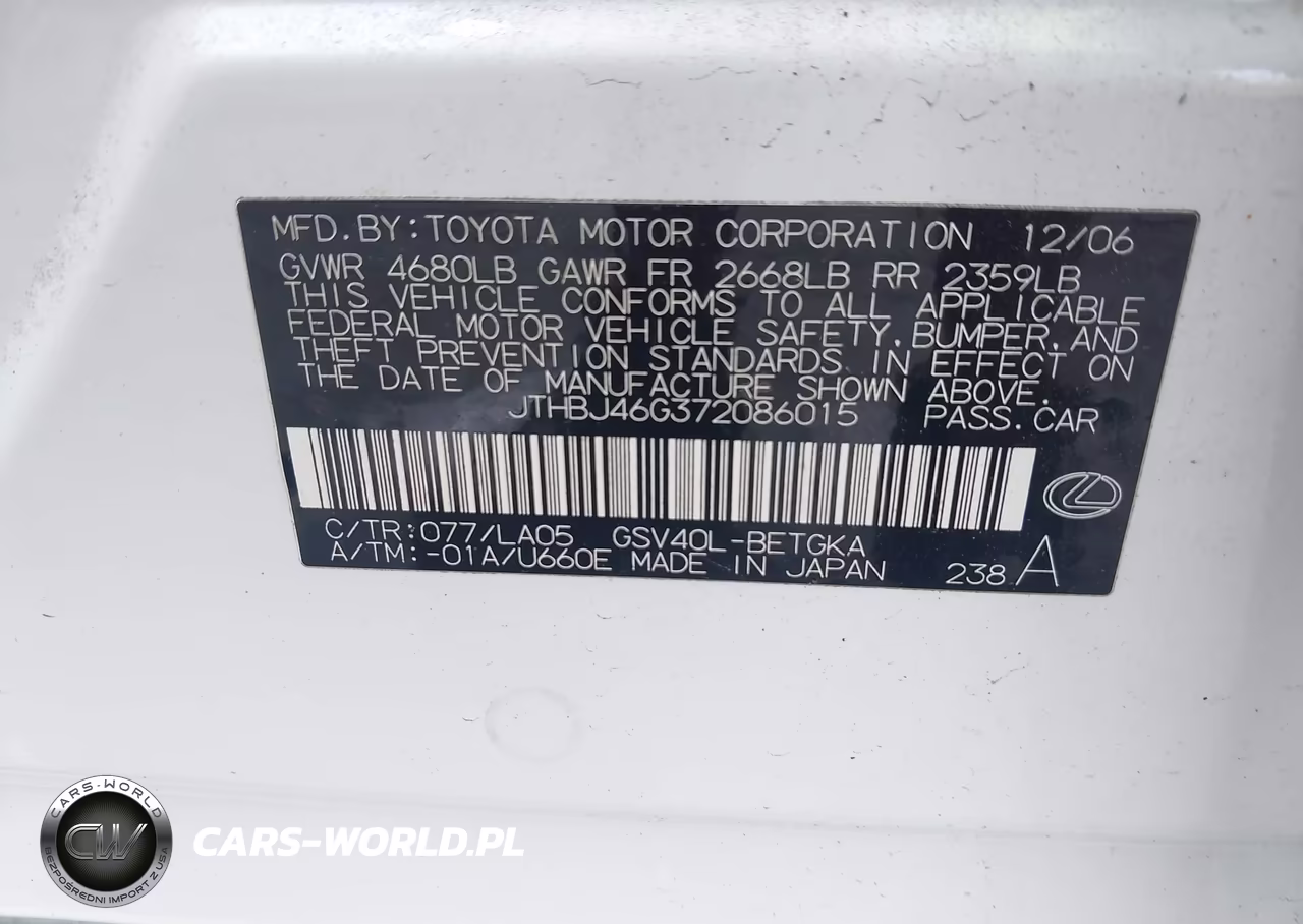 2007 Lexus Es 350 VIN:JTHBJ46G372086015 - 9
