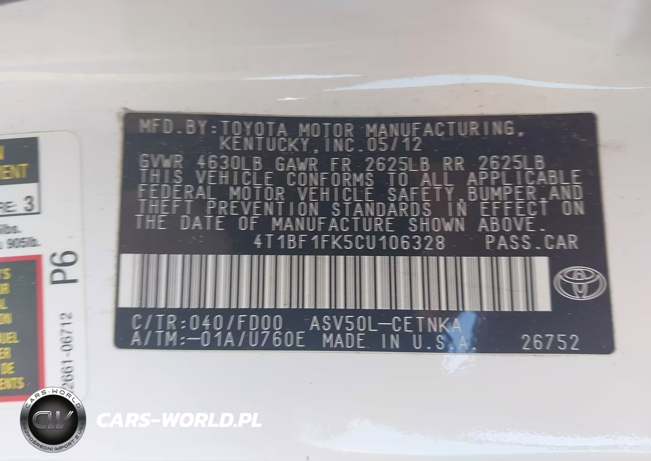 2012 Toyota Camry Le VIN:4T1BF1FK5CU106328 - 9