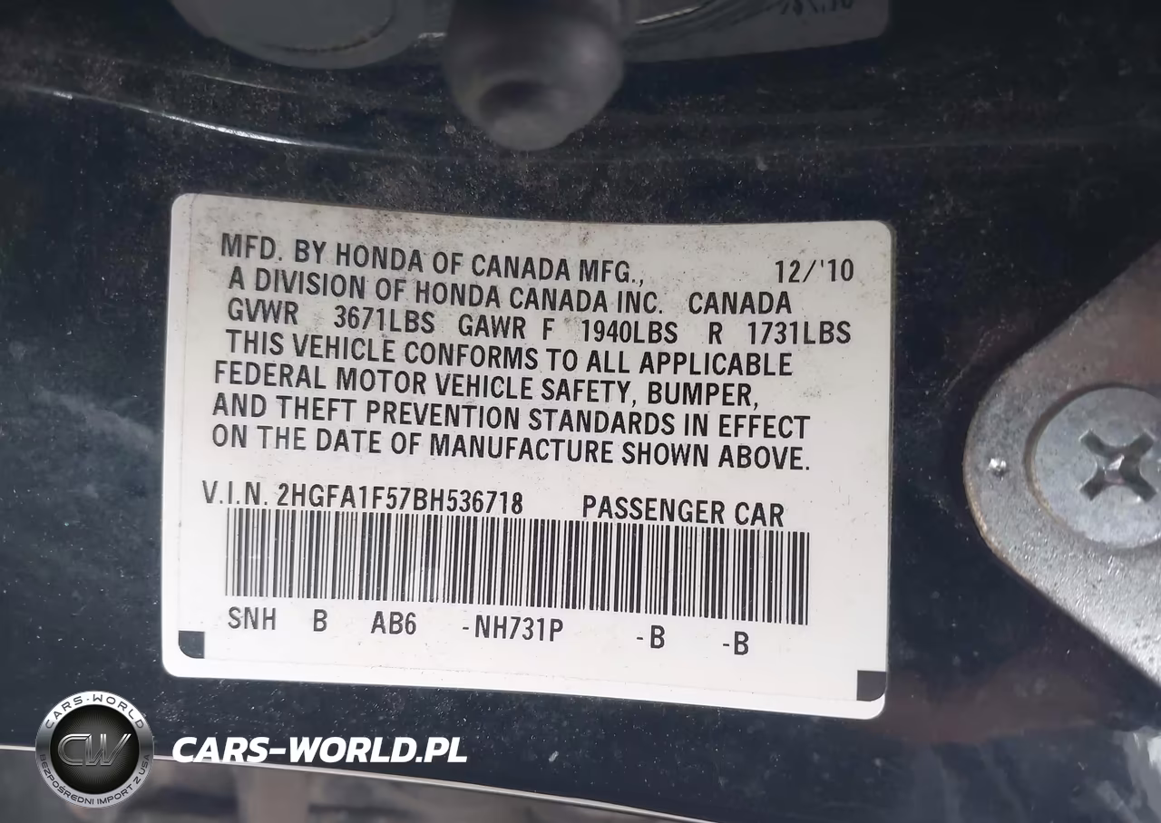 2011 Honda Civic Lx VIN:2HGFA1F57BH536718 - 9